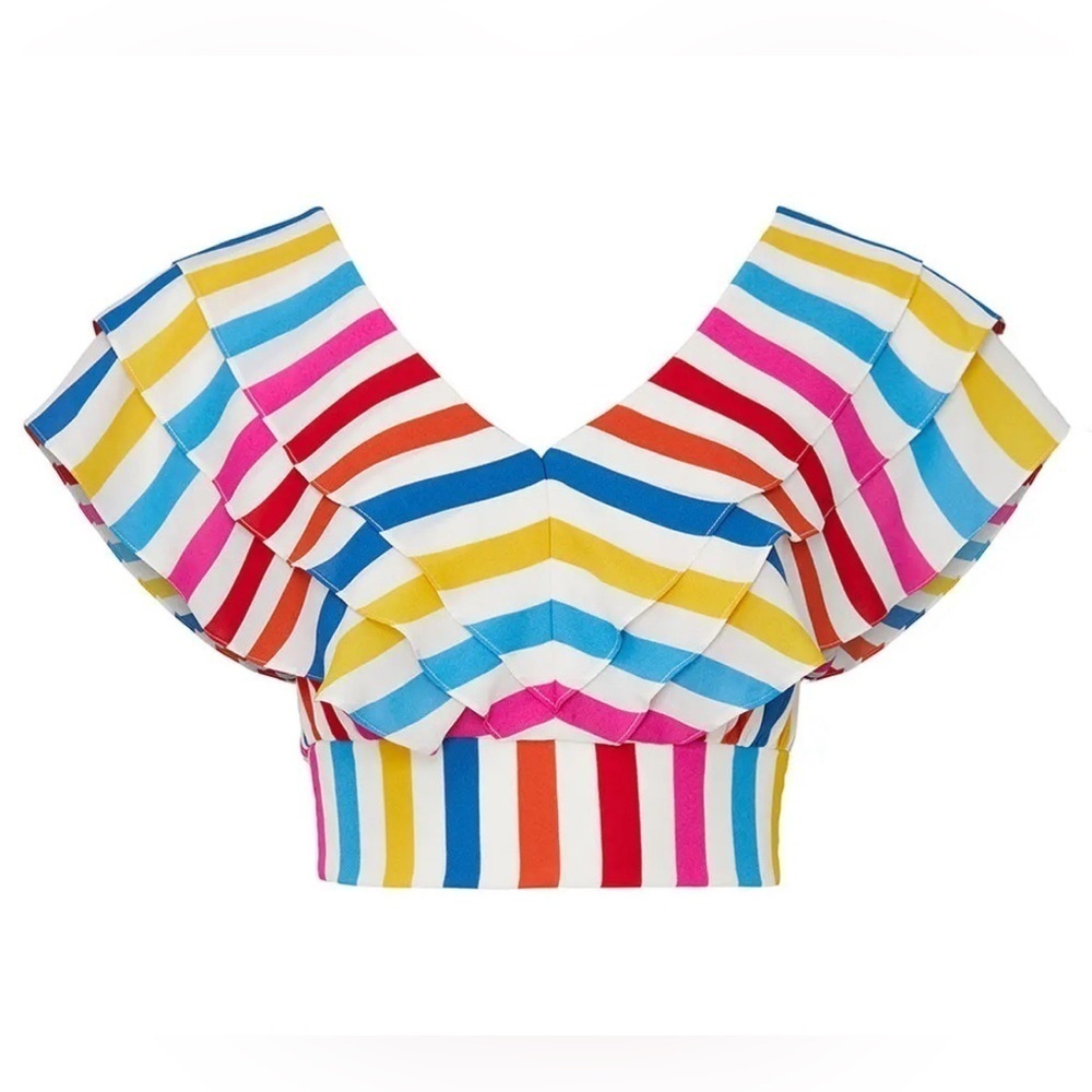 Color Me Courtney Rainbow Stripe Holly Ruffle Crop Top V-neck Women’s Size 4